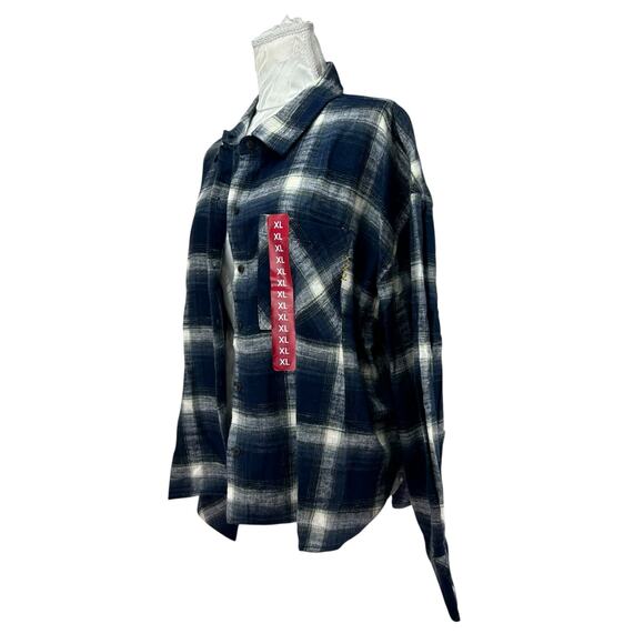 Scotch Soda Blue Plaid Cropped Flannel Top Women Sz XL Tomboy Femm Mountain Town - Picture 16 of 16